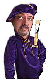 Detailná farebná karikatúra muža s výrazným úsmevom a nadsadenými črtami tváre, vytvorená podľa skutočnej fotografie