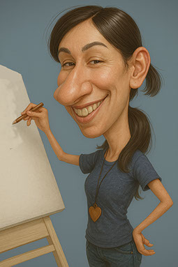 Digitálna farebná karikatúra dievčaťa nakreslená na tablete, moderný umelecký portrét od karikaturistu Janka.