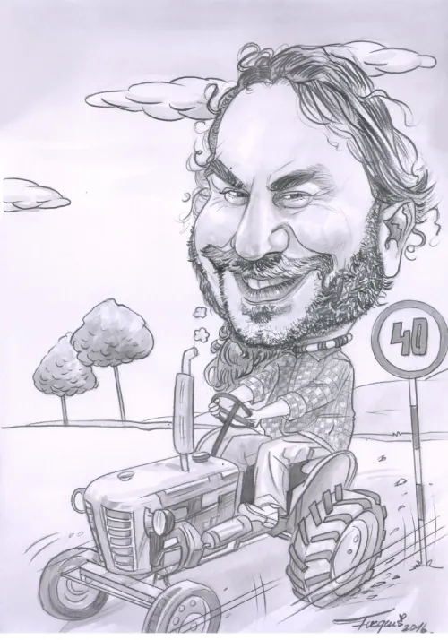 Originálna karikatúra na traktore ako darček k 40. narodeninám pre muža