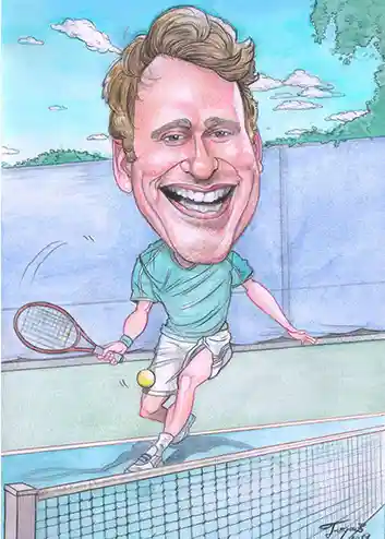 karikatúra pán hraje tenis.
