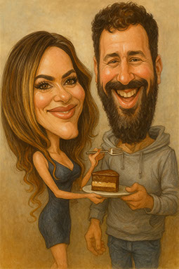 Vtipná spoločná karikatúra Adama Sandlera a Jennifer Aniston, ikonickej filmovej dvojice z komédií od umelca Janka.