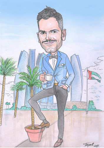 Kreatívna karikatúra postáv v autíčku od karikaturistu Janka z podujatia vo Viedni (Wien).